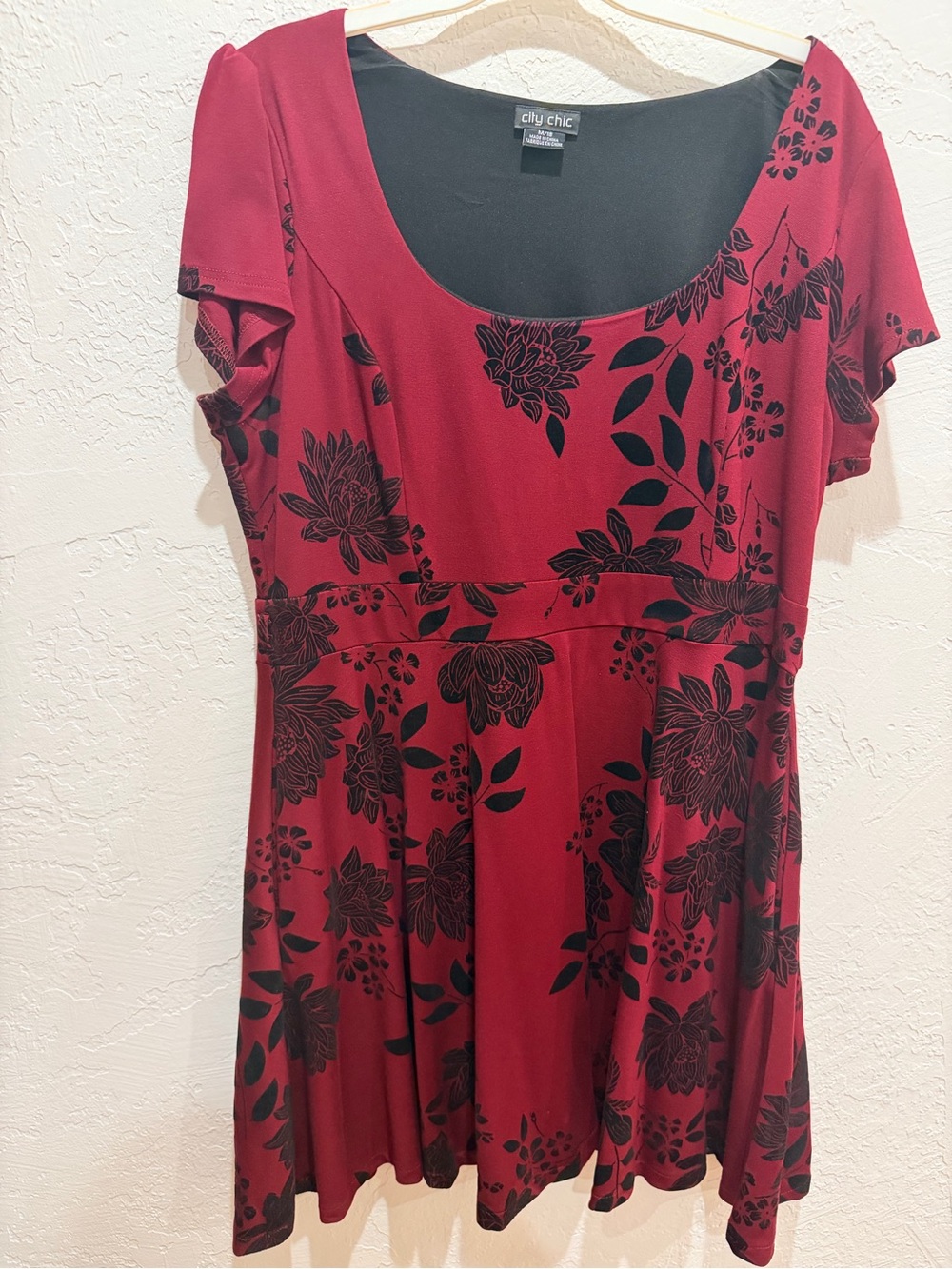 City Chic Red Floral Scoop Neck Dress